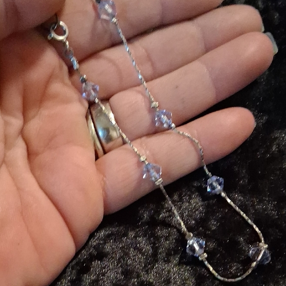 Dainty Silver and Purple Flower Charm Bracelet - Picture 2 of 6